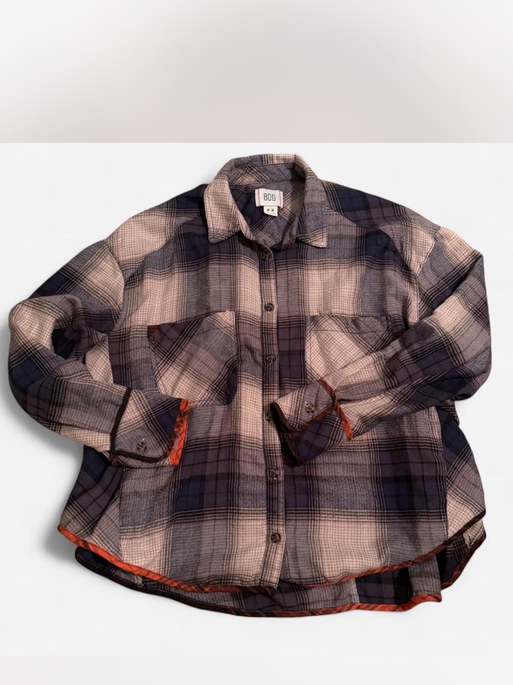 BDG Taupe & Navy Plaid Long-Sleeve Button-Down Shirt